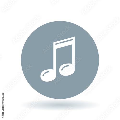 Music note icon. Music key sign. song and melody symbol. White music note icon on cool grey circle background. Vector illustration.