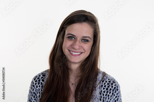 Portrait of happy smiling young beautiful woman, isolated
