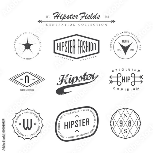 Hipster labels template set with inspiring latin phrases on white background.
