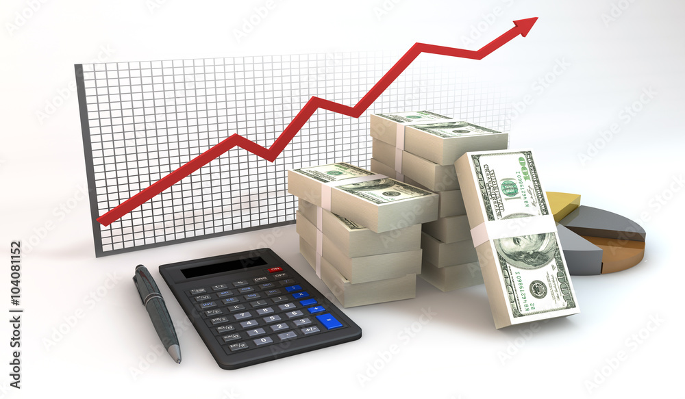 3d business concept 100 dollar bill with Calculator and chart 3d business concept 100 dollar bill with Calculator and chart