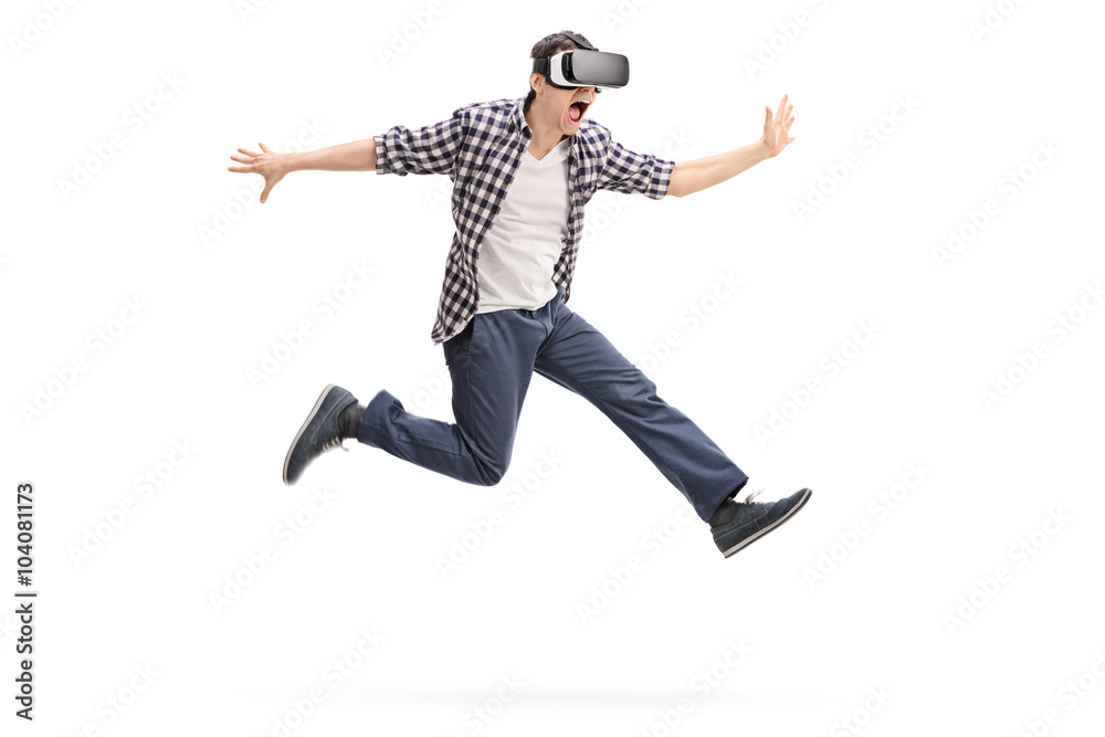 Excited man experiencing virtual reality
