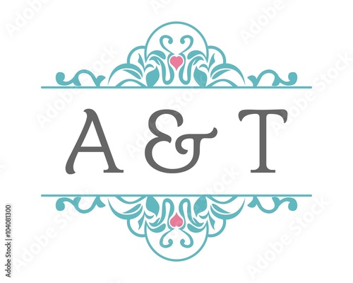 A & T Initial Wedding Ornament Logo