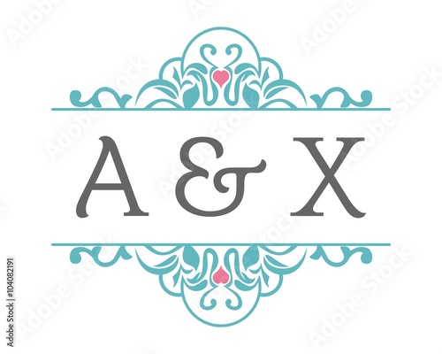 A & X Initial Wedding Ornament Logo