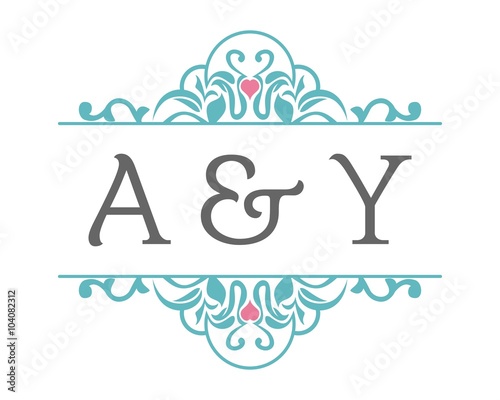 A & Y Initial Wedding Ornament Logo