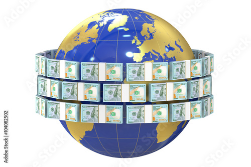 Фотография Global remittance concept, dollars around the world