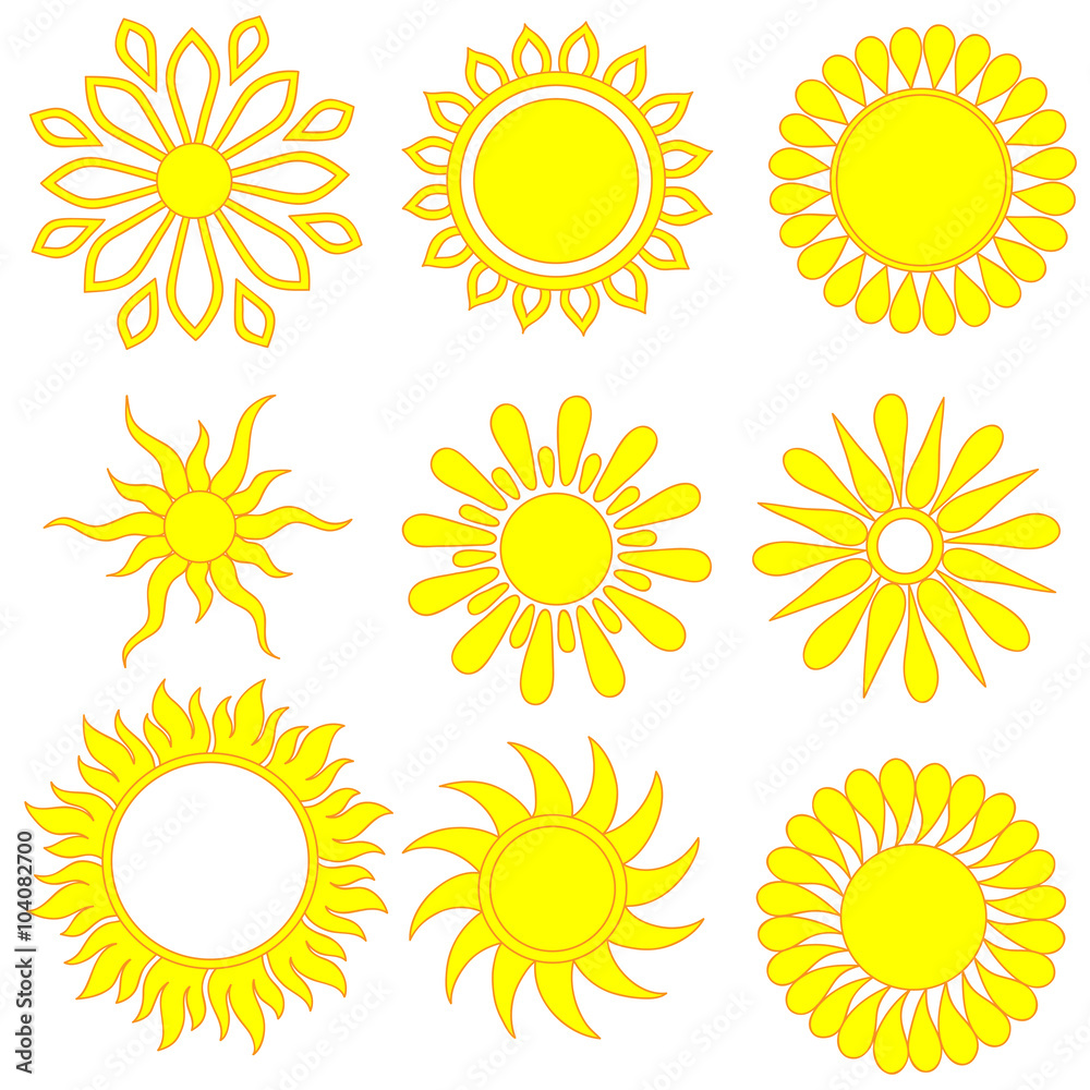 Hand drawn doodle suns. Hand drawn doodle suns.
