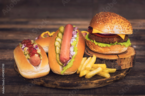Εκτύπωση καμβά Fast food - Hot dogs, hamburger and French fries