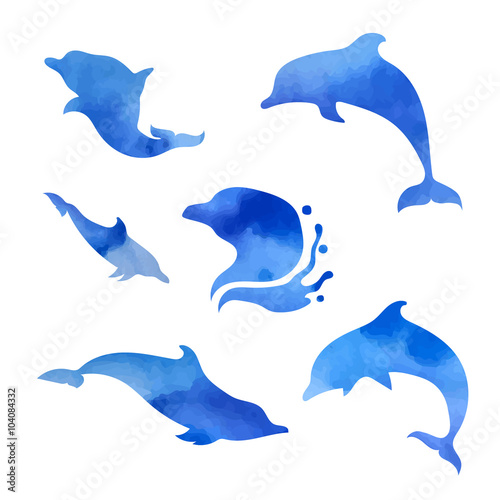 Set of watercolor dolphins