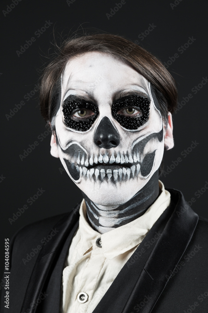 Evil day of the dead fancy dress man close up Evil day of the dead fancy dress man close up