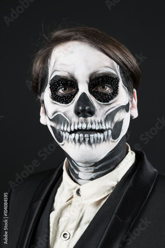 Evil day of the dead fancy dress man close up