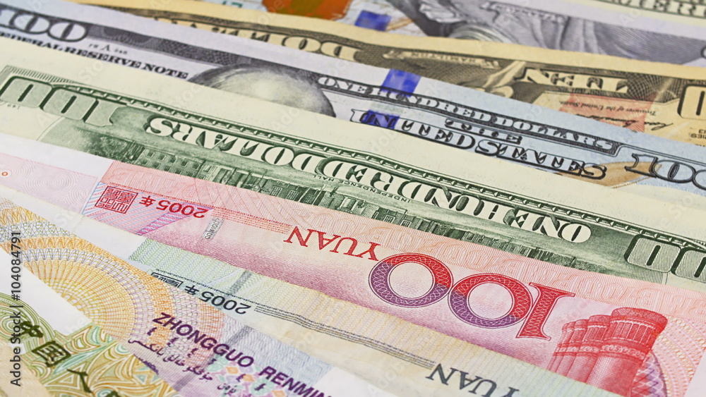 Yuan vs Dollar bank notes rotating concept business background, loop ready Yuan vs Dollar bank notes rotating concept business background, loop ready