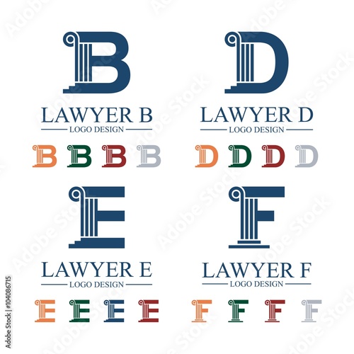 Lawyer, Law, Attorney, Pillar, Letter Font, B, D, E, F, Vector Logo Design Template
