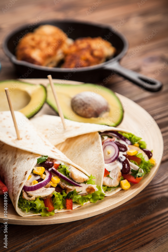 Tortilla with a mix of ingredients Tortilla with a mix of ingredients