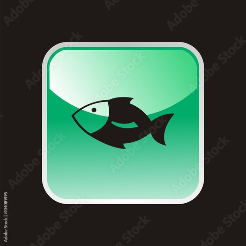 Icono de pez sobre un botón verde. Ilustración vectorial