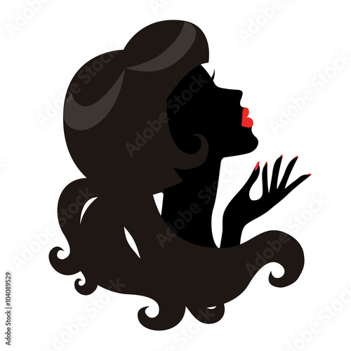 Vector illustration of beautiful woman's silhouette. Face, hair and nails beauty.