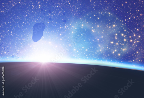 Fototapeta Naklejka Na Ścianę i Meble -  Planet and asteroids on a starry background. 