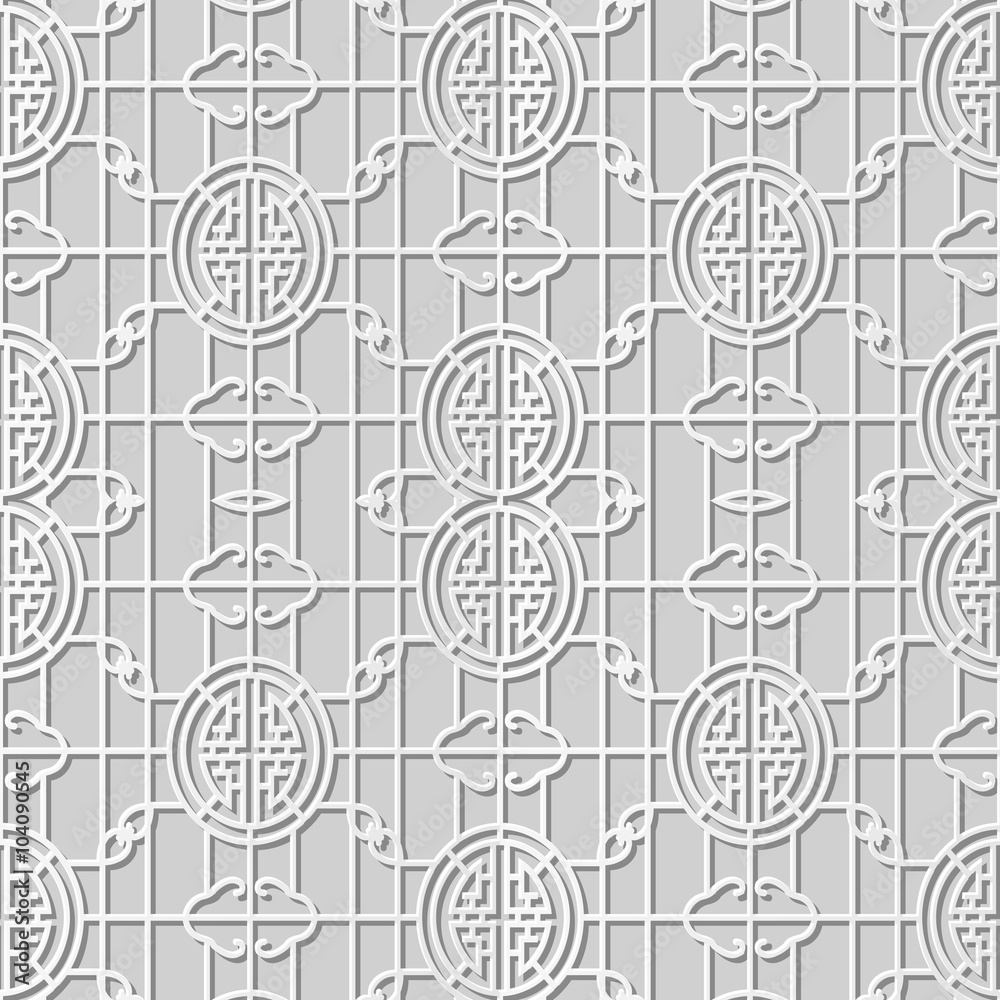 Vector damask seamless 3D paper art pattern background 331 Round Cross Chain
