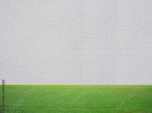 abstract Green Grass and cement wall texture for background