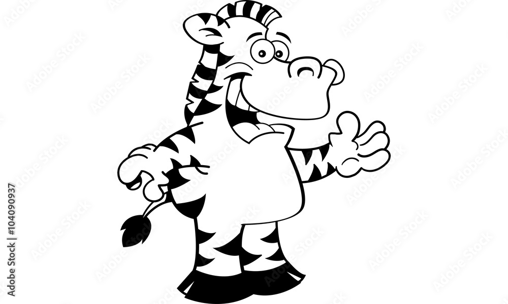 Fototapeta premium Black and white illustration of a smiling zebra.