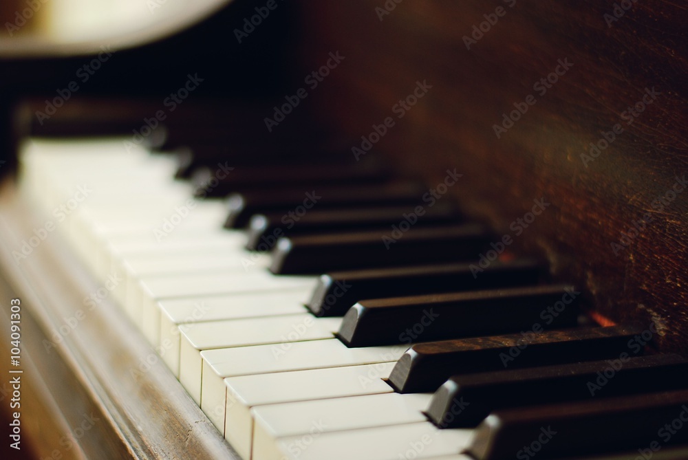 Piano keys in natural light