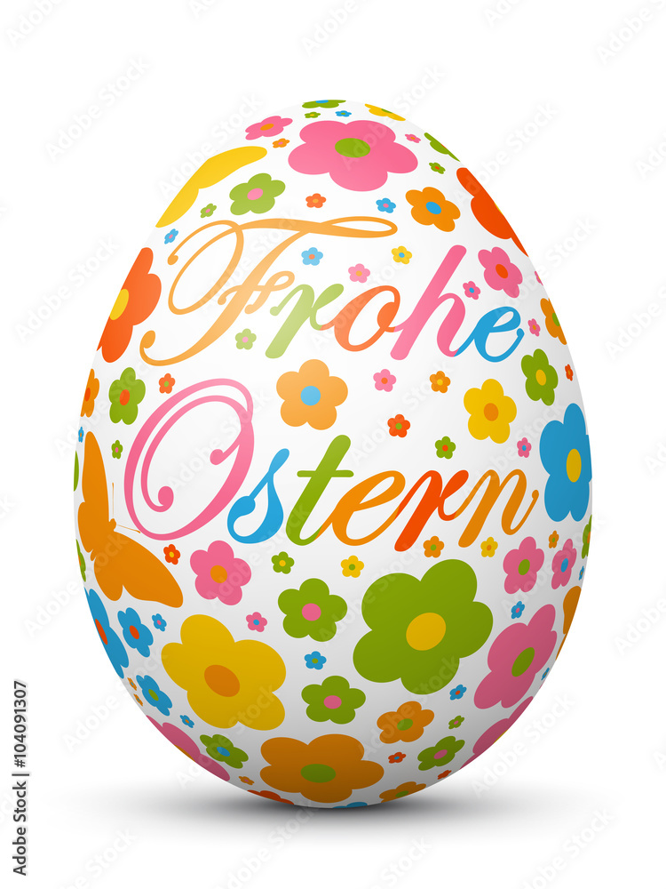 Frohe Ostern - 3D Vektor Osterei mit fröhlichen Ostersymbolen. Farbig und bunte Zeichen und Symbole. Ostern, bemaltes Ei - Easter Egg