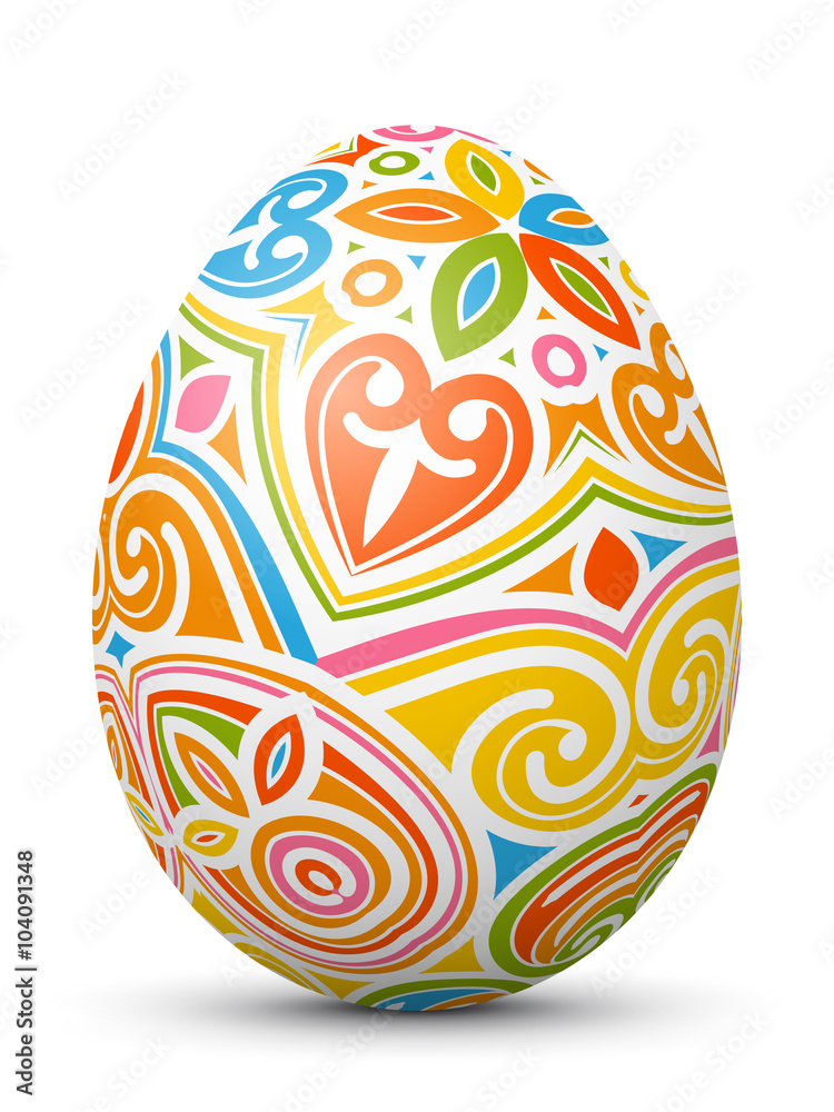 3D Vektor Osterei - Abstrakt verziert und mit fröhlichen Farben bemalt. Colorful Easter Egg with Abstract Pattern Isolated on White Background.