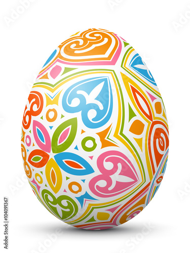 3D Vektor Osterei - Abstrakt verziert und mit fröhlichen Farben bemalt. Colorful Easter Egg with Abstract Pattern Isolated on White Background.