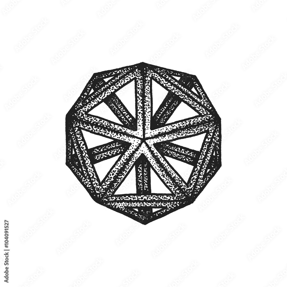hand drawn dotted style polyhedron illustration. hand drawn dotted style polyhedron illustration.