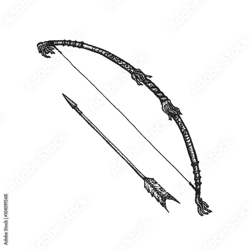 hand drawn indian bow vintage illustration.
