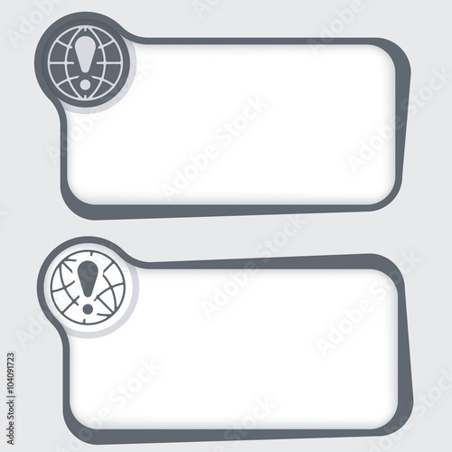 Set of two vector text frames and globe icon and exclamation mar