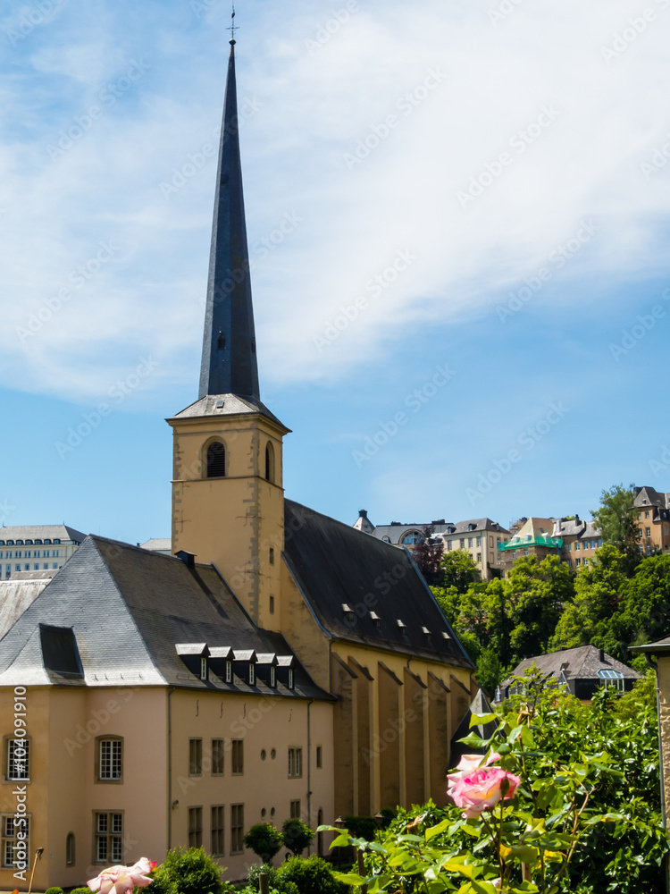 Neumuenster Abbey and Alzette river, Luxembourg City, Luxembourg