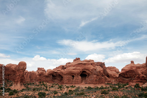 The red rock formations of Arches National Park in Utah are the result of thousands of years of wind and water activity.