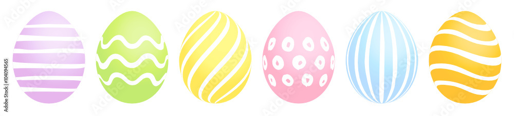 Set 6 Easter Eggs Pastel Stripes