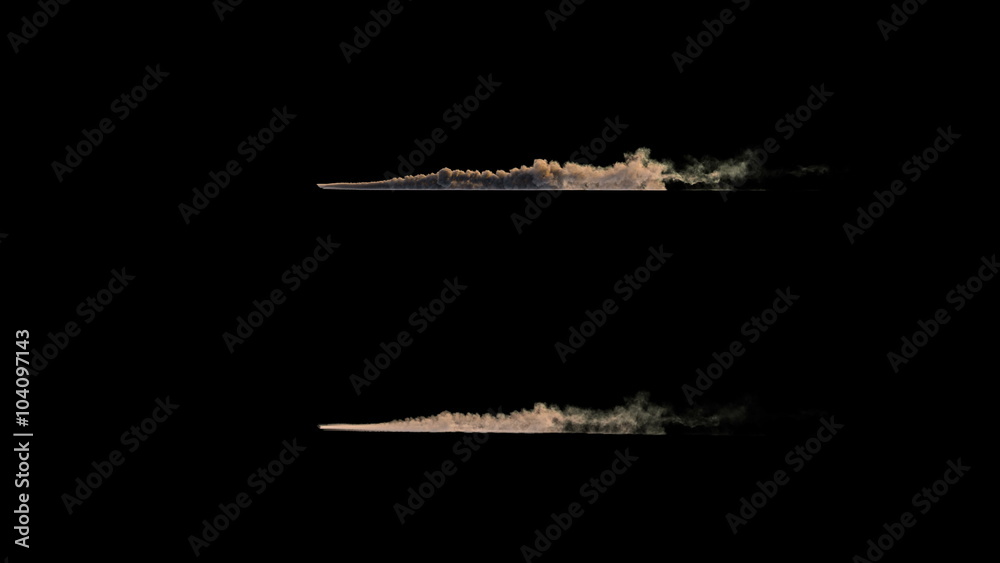 4k side view of dust or smoke trail behind car (uhd 3840x2160, ultra high definition, 1920x1080, 1080p) two different densities, soft and very dense, isolated on black background, with alpha