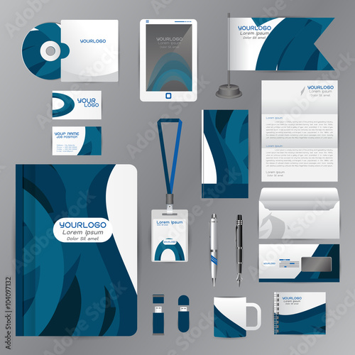 White identity template with blue origami elements. Vector compa