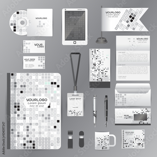 White identity template with gray origami elements. Vector compa