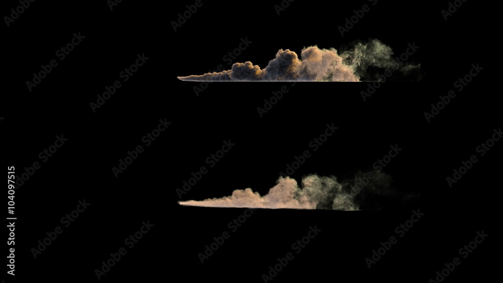 4k side view of dust or smoke trail behind car (uhd 3840x2160, ultra high definition, 1920x1080, 1080p) two different densities, soft and very dense, isolated on black background, with alpha