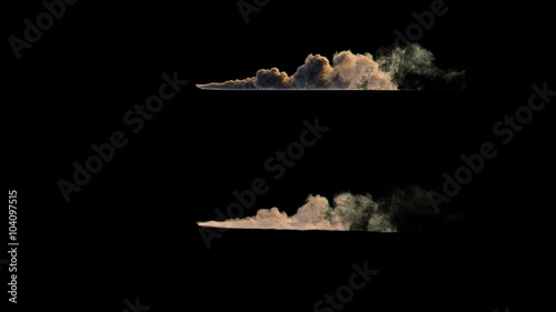 4k side view of dust or smoke trail behind car (uhd 3840x2160, ultra high definition, 1920x1080, 1080p) two different densities, soft and very dense, isolated on black background, with alpha