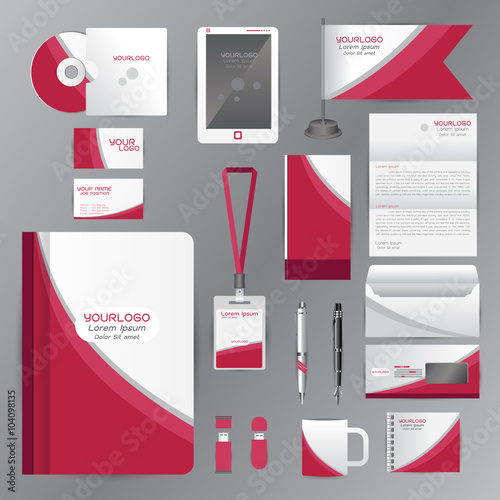 White identity template with pink origami elements. Vector compa