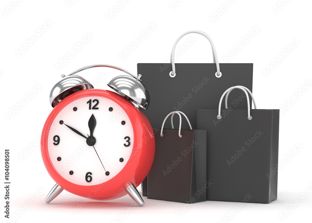 alarm clock and shopping bag (time to buy concept) alarm clock and shopping bag (time to buy concept)