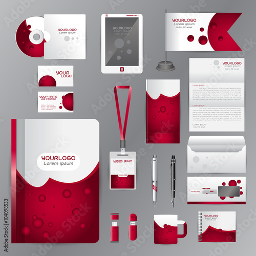 White identity template with red origami elements. Vector compan