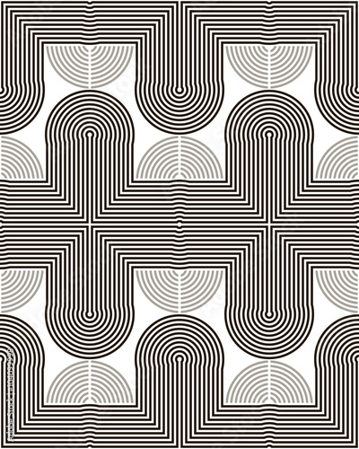 Tracks of bent and curved lines seamless pattern