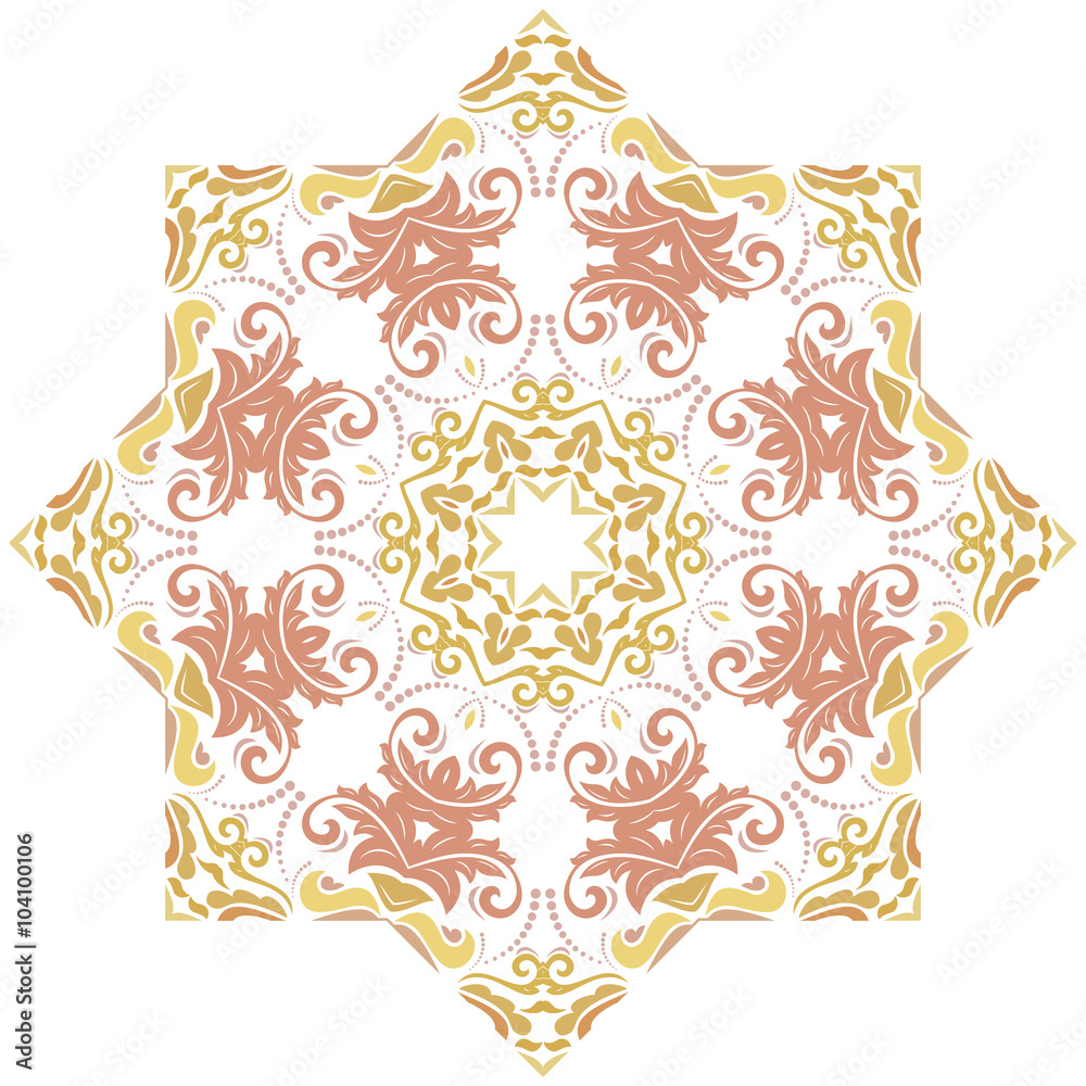 Oriental vector colorful round pattern with arabesques and floral elements. Traditional classic ornament