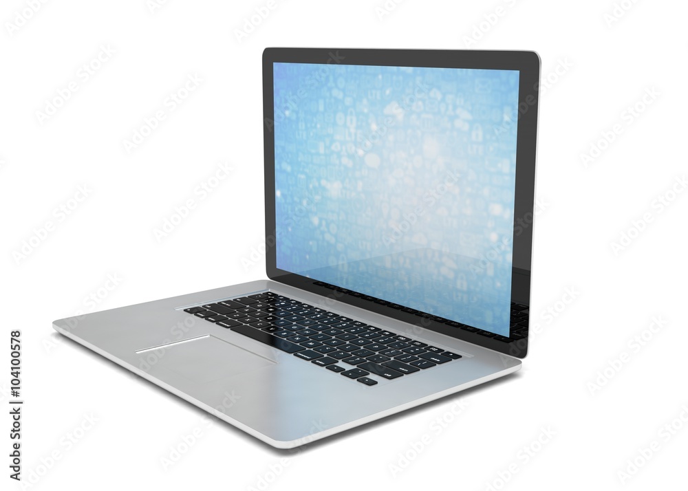 3d rendering of a laptop with blue wallpaper with app icon 3d rendering of a laptop with blue wallpaper with app icon