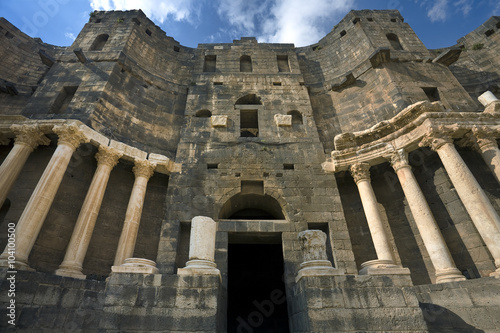Syria. Bosra. Facade of 2nd-century AD Roman theatre for 12000 seat. This site is on UNESCO World Heritage List