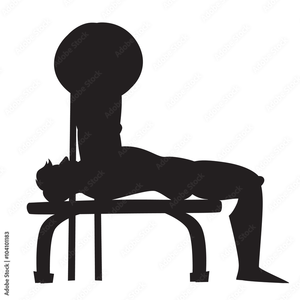 Silhouette vector illustration. Cartoon style athlete. Bench press ...