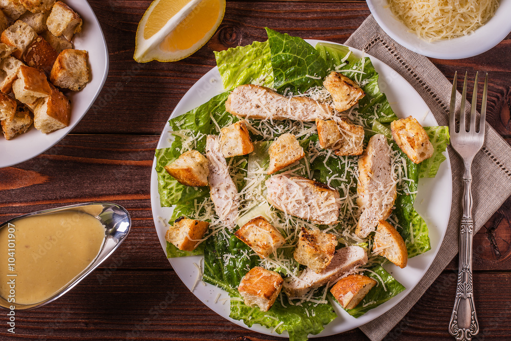 Homemade Chicken Caesar Salad with Cheese and Croutons.. Homemade Chicken Caesar Salad with Cheese and Croutons..