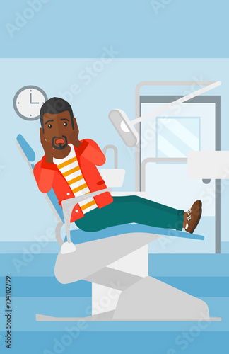 Frightened patient in dental chair.