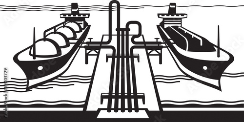 Gas tank terminal with LNG cargo ships - vector illustration