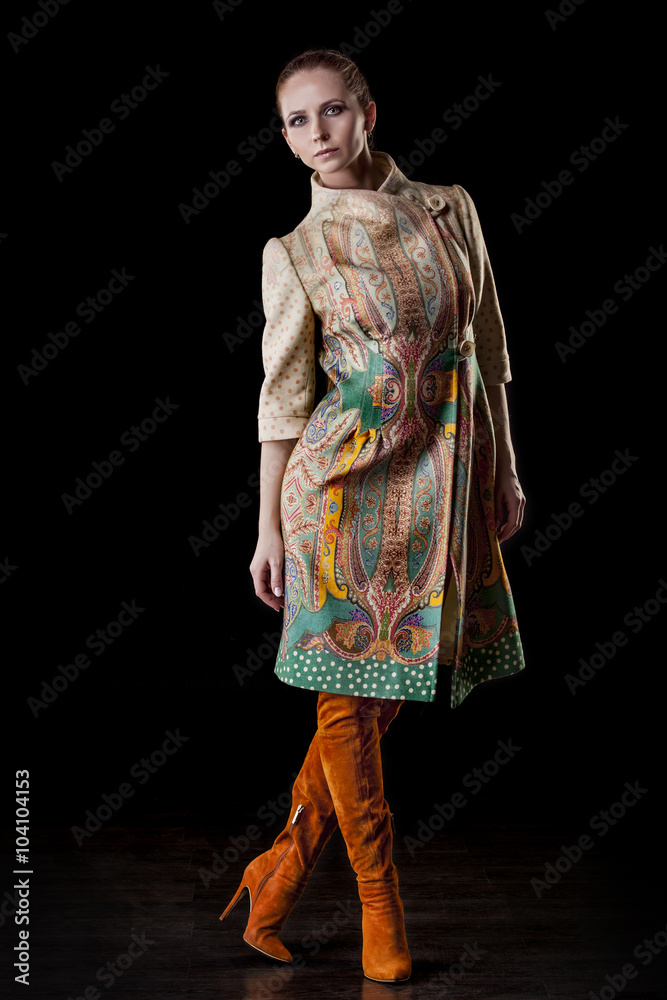 Fototapeta premium Model beautiful women in fashionable clothes and accessories sh